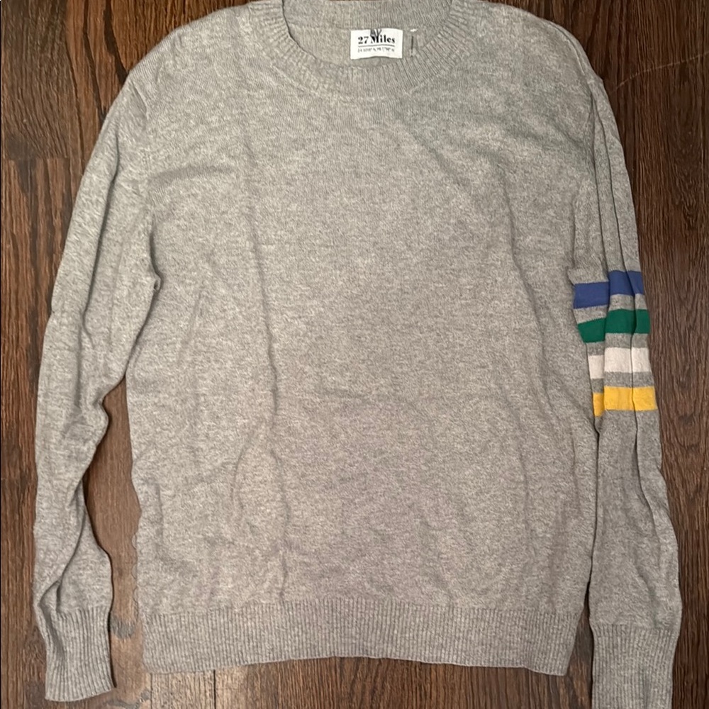 27 Miles Malibu Gray and Blue Crew Neck Sweater
